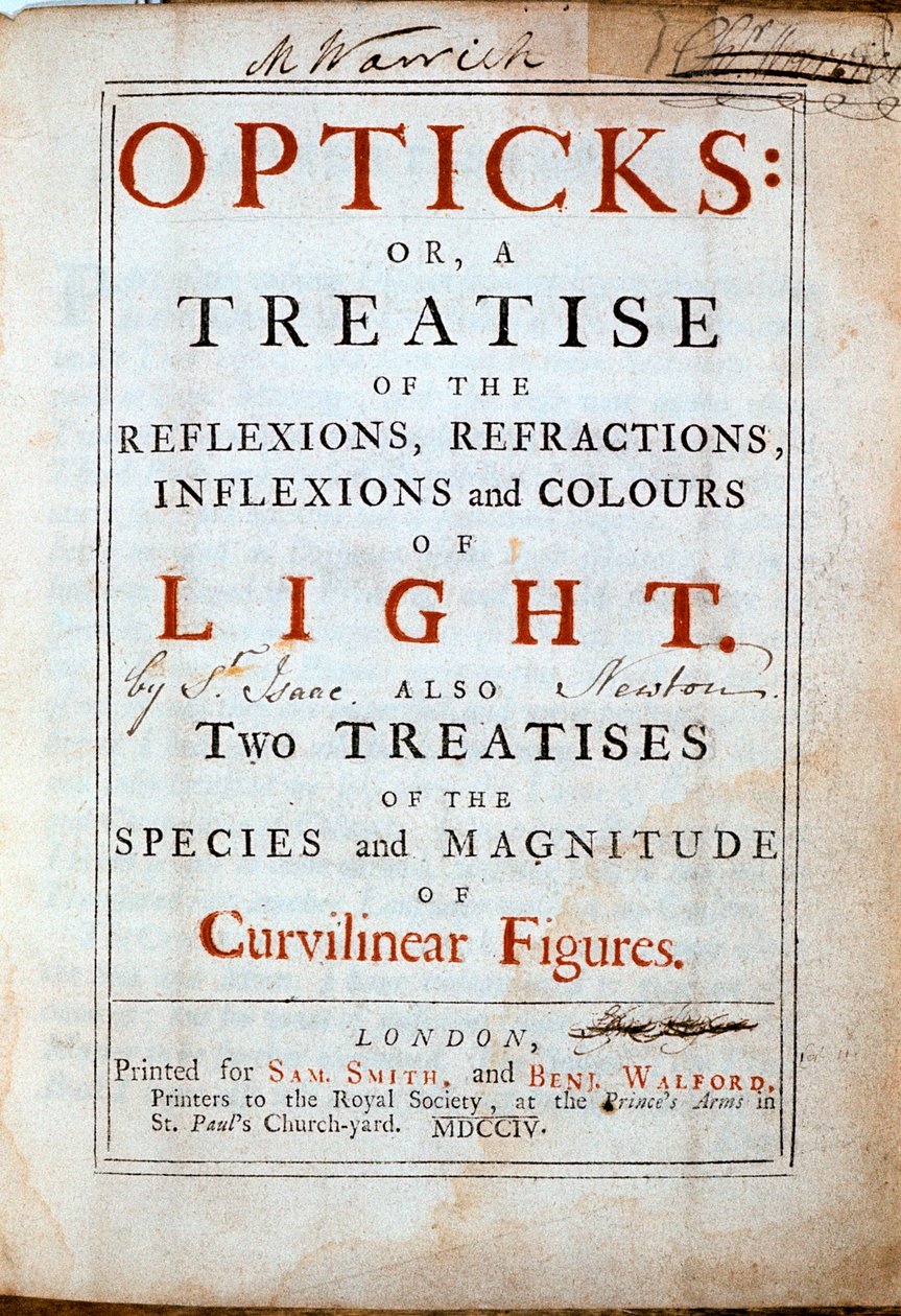 Titelside til Optikker af den engelske videnskabsmand og matematiker Isaac Newton, 1794 af Unbekannt