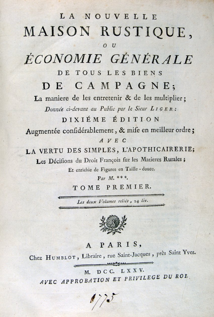 Titelside til The New Rustic House, eller General Economy, 1775 af Unbekannt