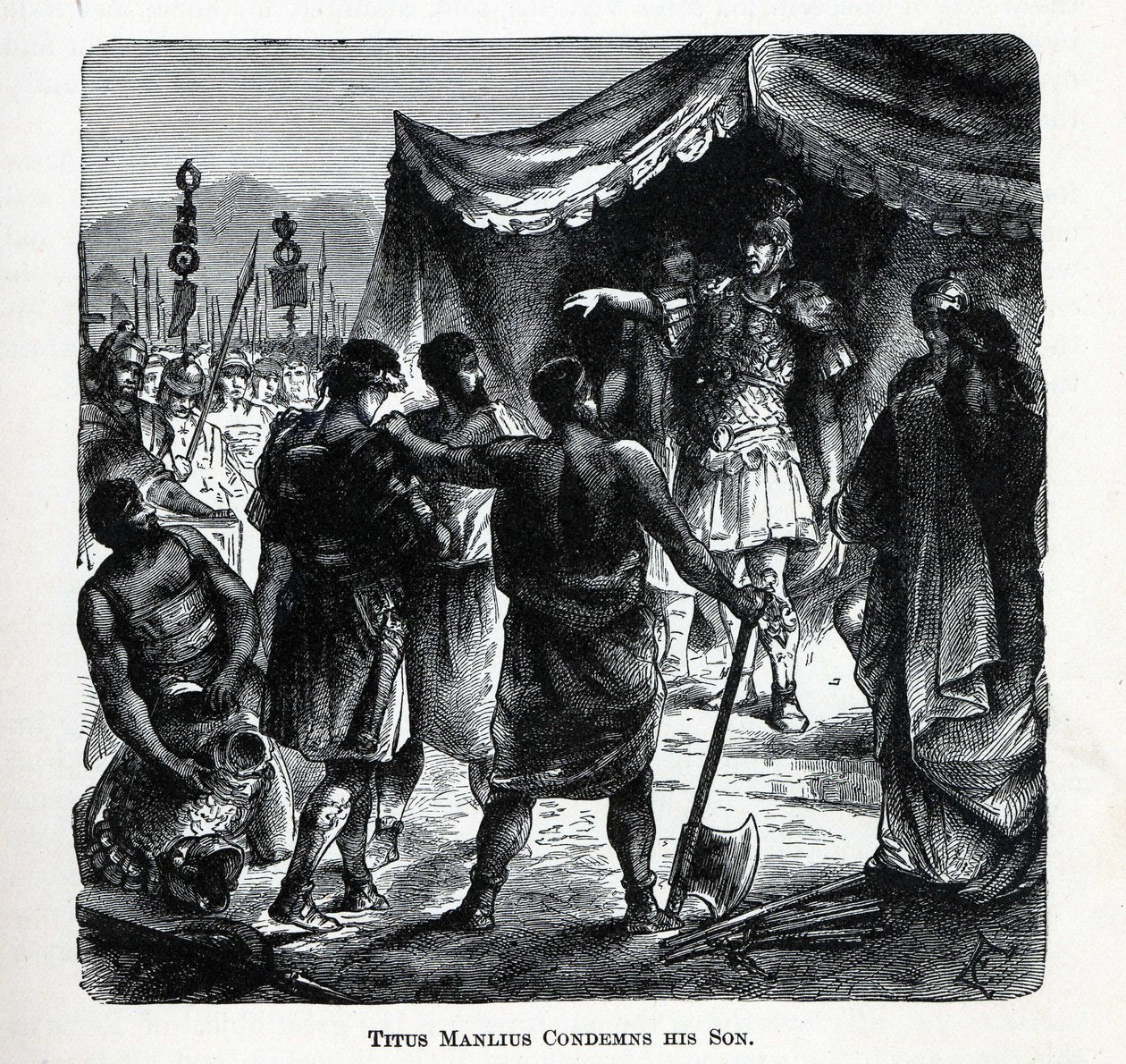 Titus Manlius fordømmer sin søn, 1882 af Unbekannt
