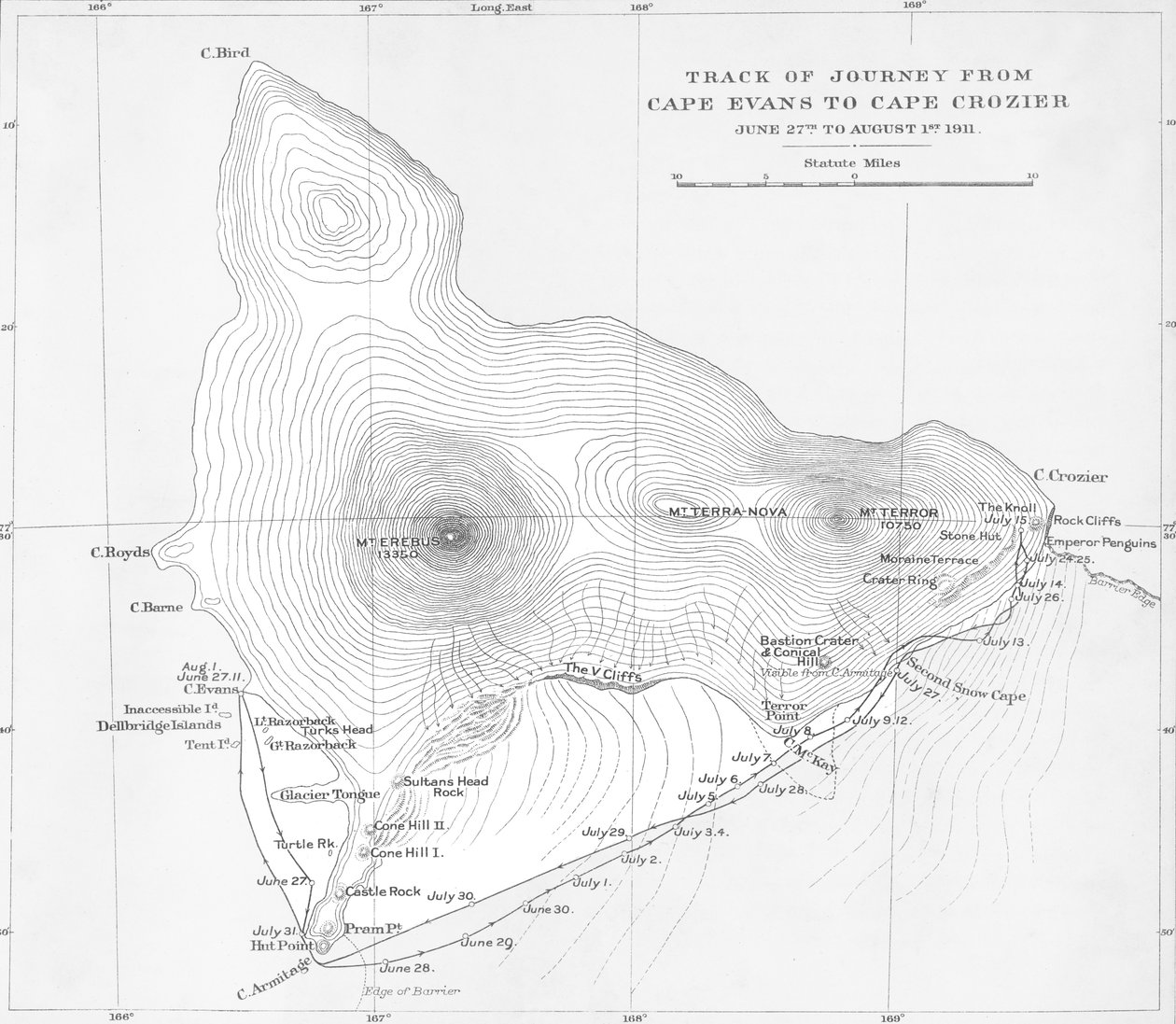 Rejsespor fra Cape Evans til Cape Crozier - 27. juni til 1. august 1911, 1913 af Unbekannt