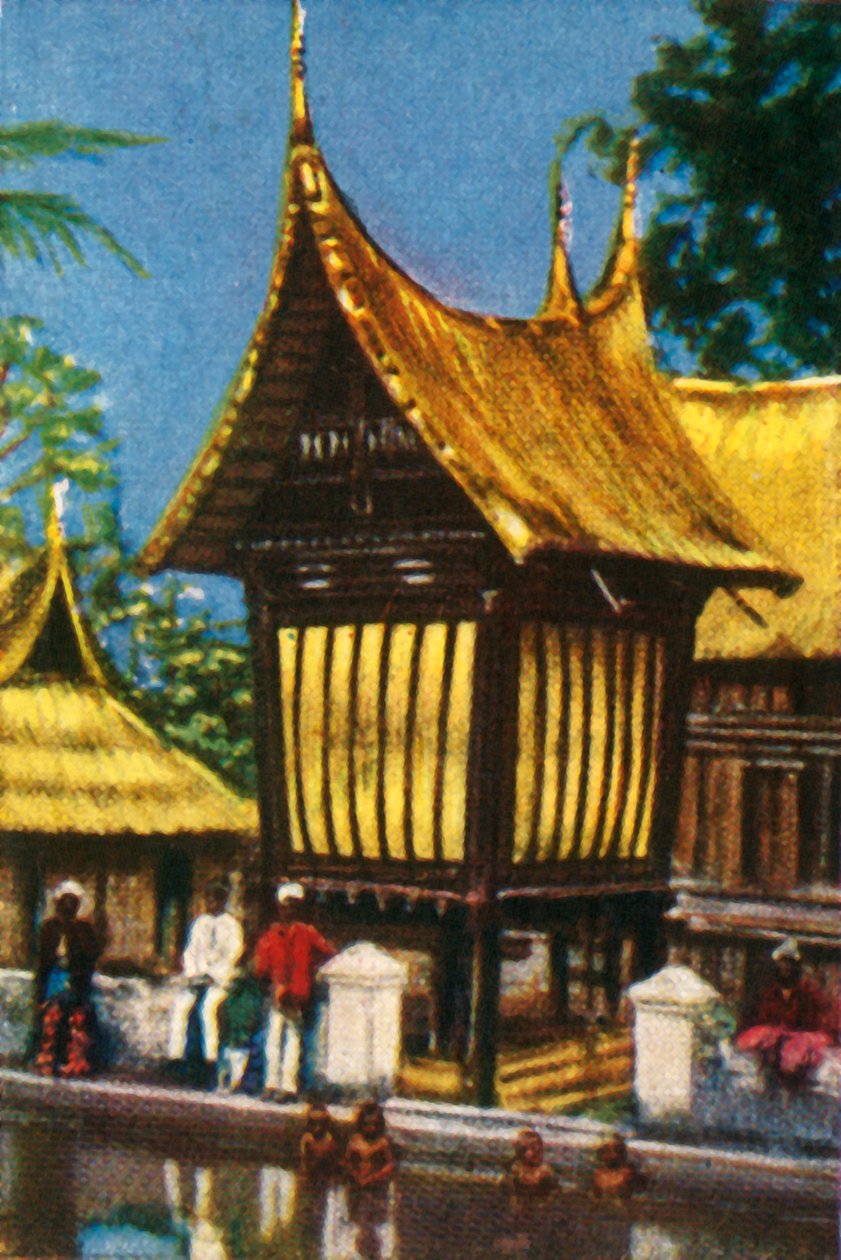 Traditionel stråtækt rislade, Padang, Sumatra, c1928. af Unbekannt