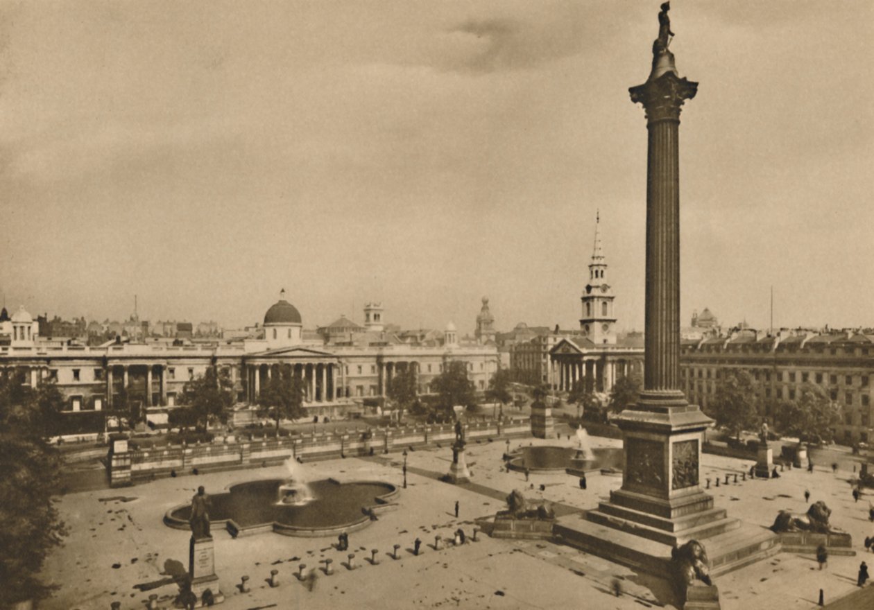 Trafalgar Square. Hvor Kings Falcons engang blev holdt sammen med de kongelige heste, c1935. af Unbekannt