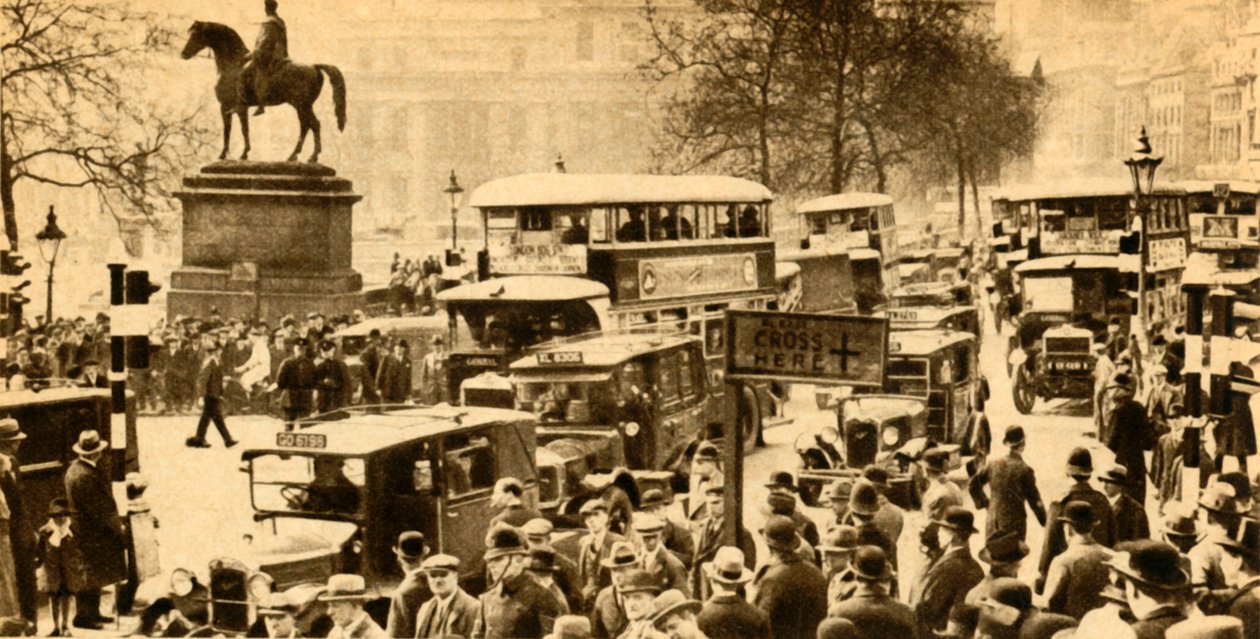 Trafik på Trafalgar Square, London, 1933. af Unbekannt