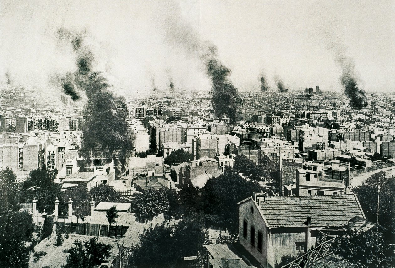 Tragisk uge 1909, klostrebrand. Billede offentliggjort i magasinet "La Actualidad". Barcelona, Spanien af Unbekannt