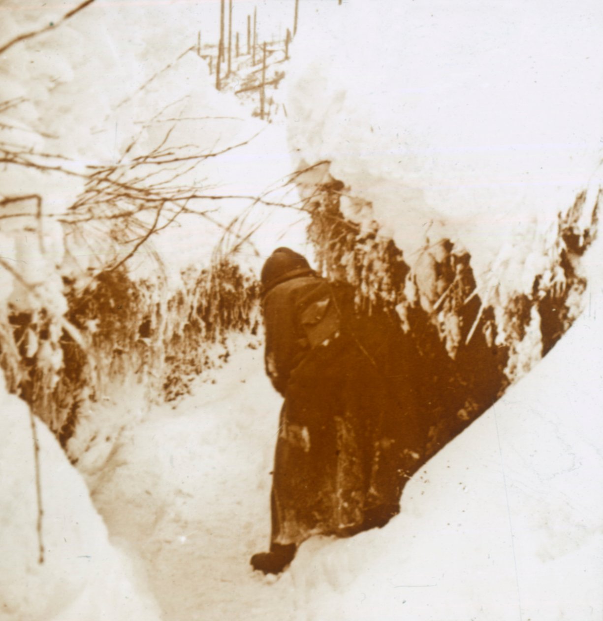Skyttegrave i sneen, Alsace, det østlige Frankrig, c1914-c1918 af Unbekannt