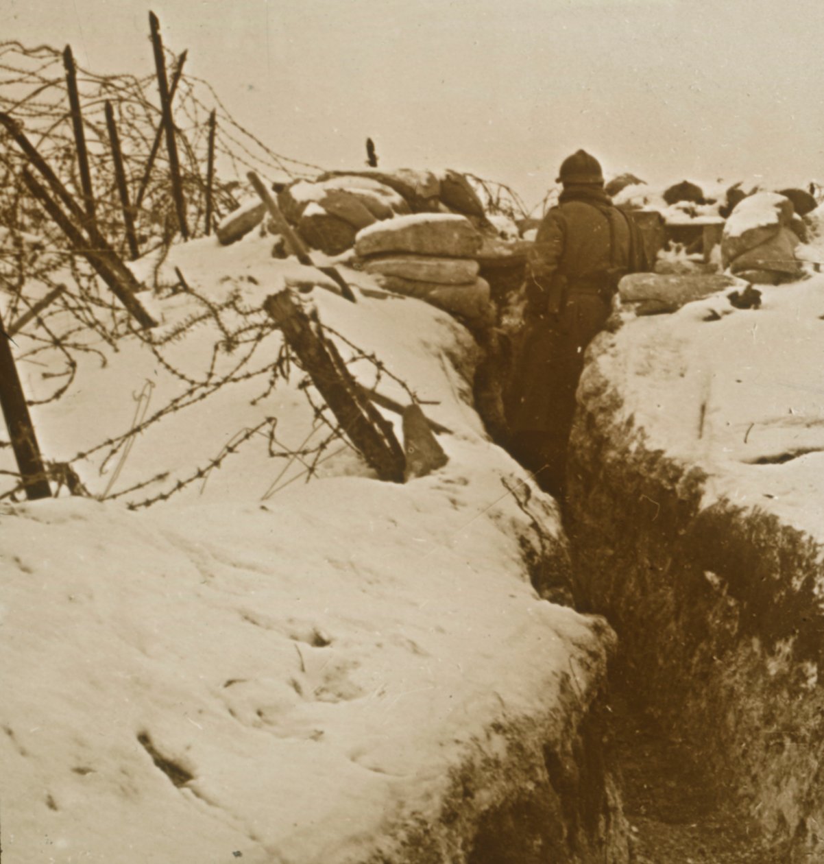 Skyttegrave i sneen, Alsace, det østlige Frankrig, c1914-c1918 af Unbekannt