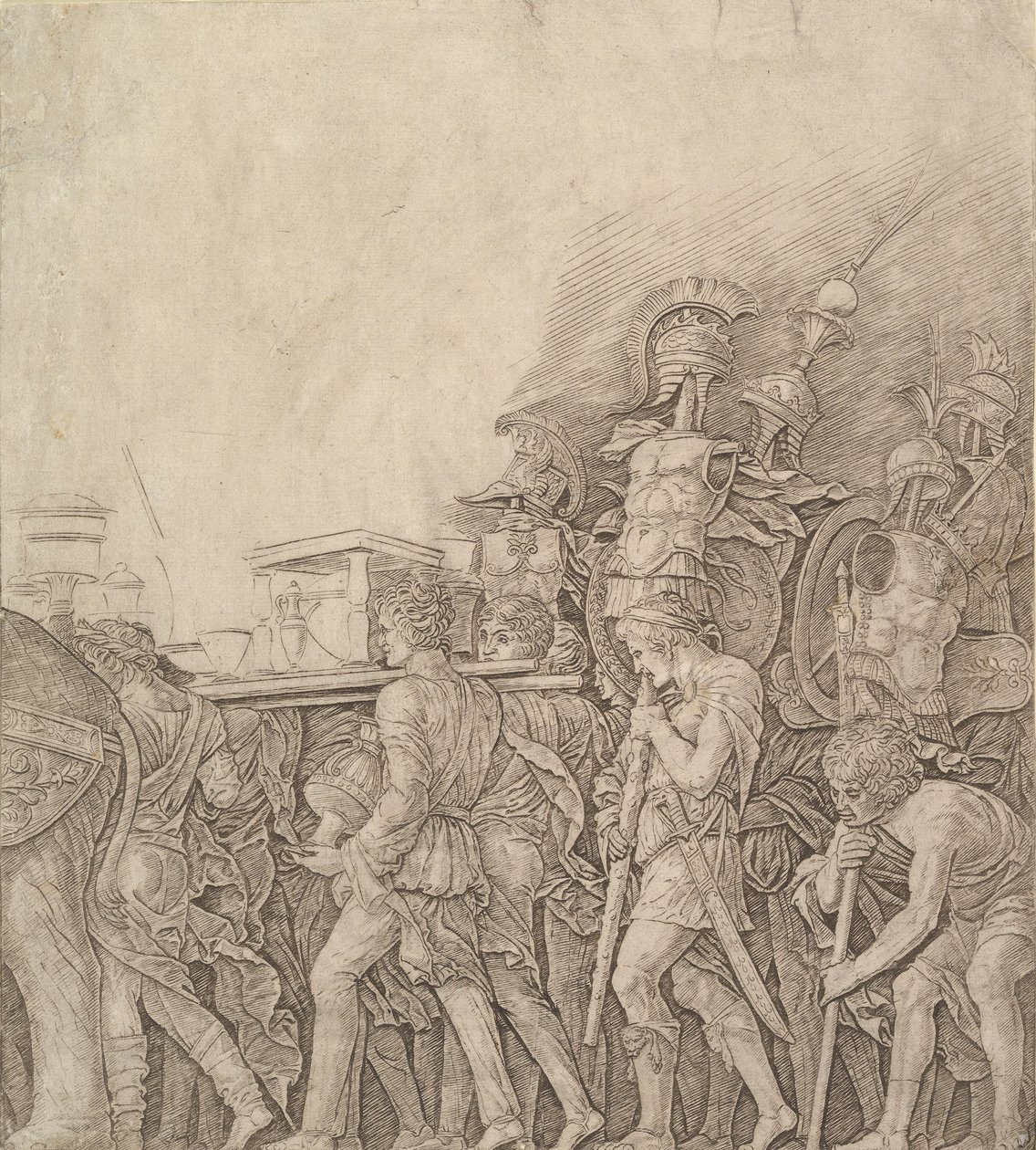 Cæsars triumf: Soldater, der bærer trofæer, ca. 1490. af Unbekannt