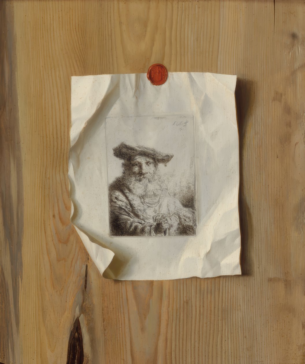 Trompe lOeil af en Radering af Ferdinand Bol af Unbekannt