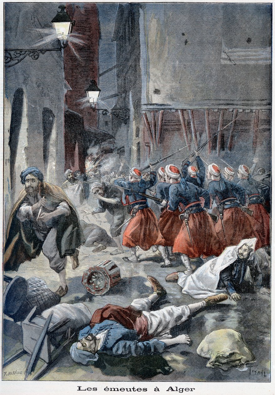Tropper forsøger at rydde gader under anti-jødiske optøjer, Algier, Algeriet, 1898 af Unbekannt
