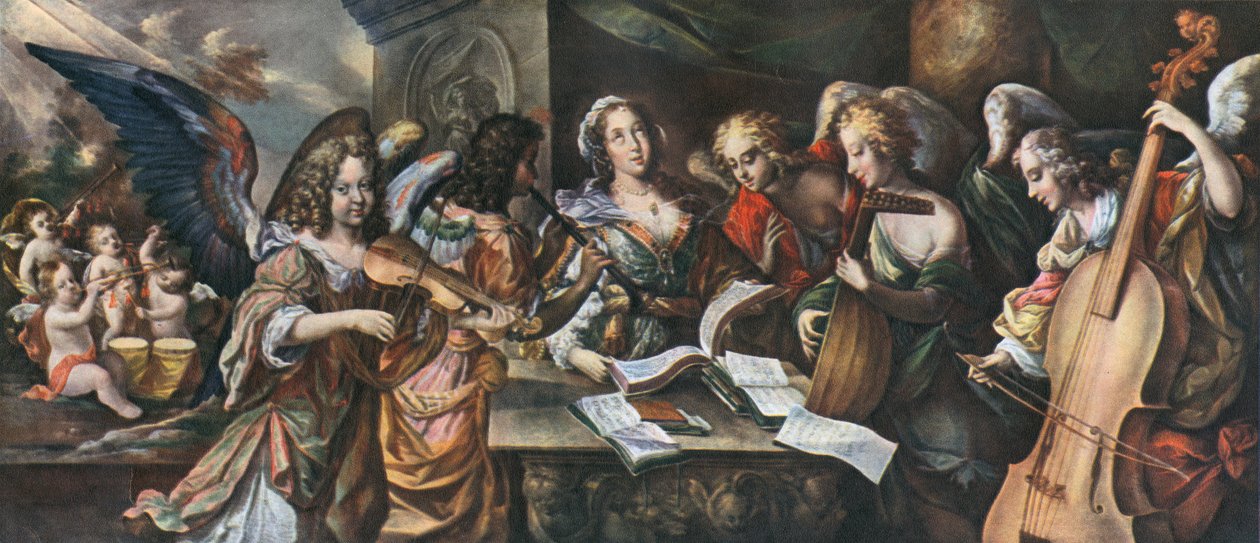 Trompeter, kedel-tromme, violin, shawm, lut og viola da gamba, 1948 af Unbekannt