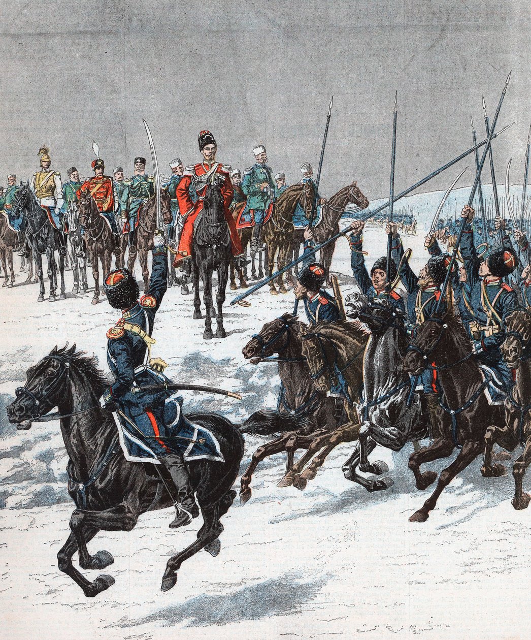 Tsar Nicholas II gennemgår kosakker, den russisk-japanske krig, 1904-5 af Unbekannt