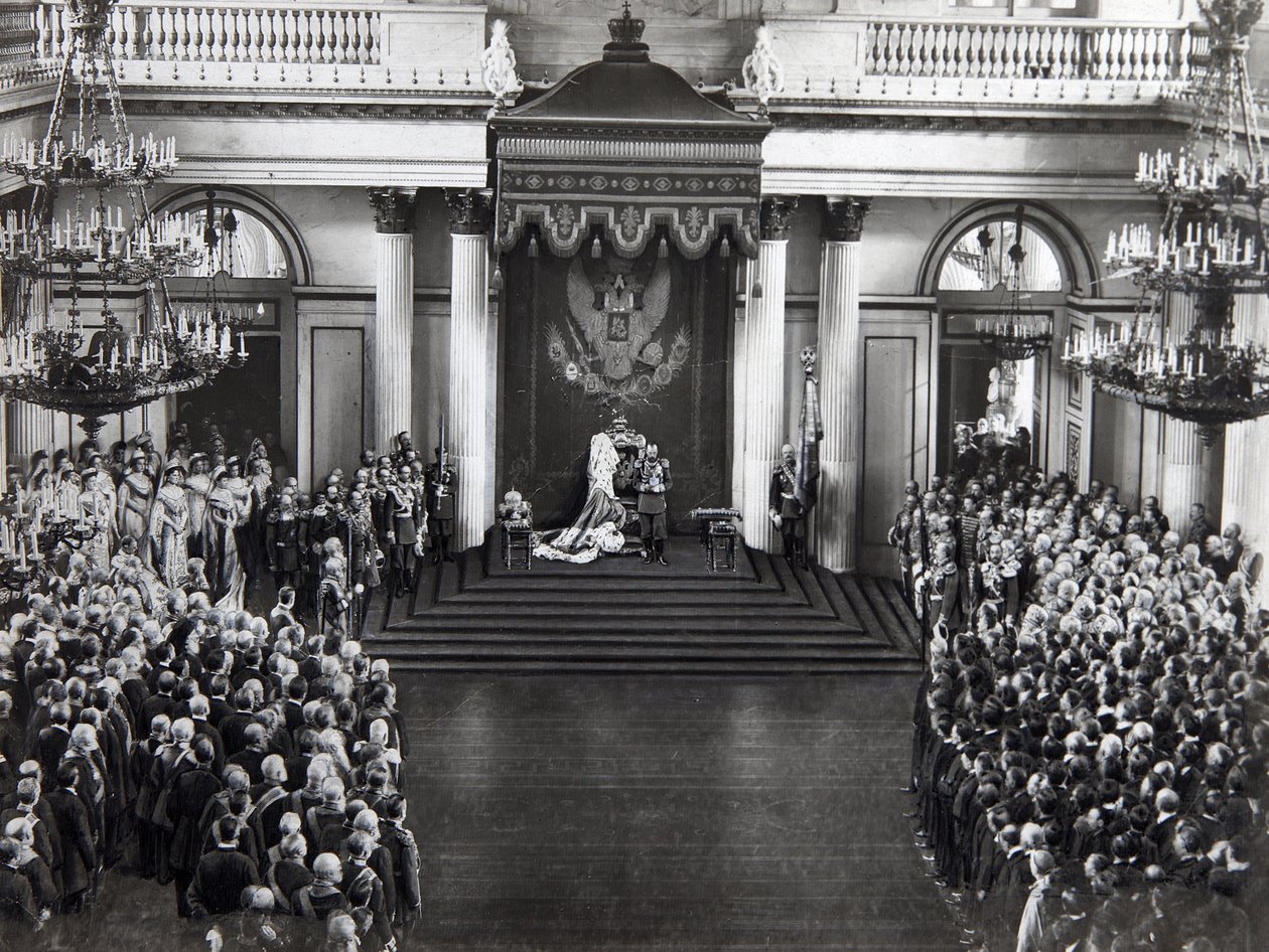 Zar Nicholas II taler ved åbningen af den første Duma, Skt. Petersborg, Rusland, 27. april 1906 af Unbekannt