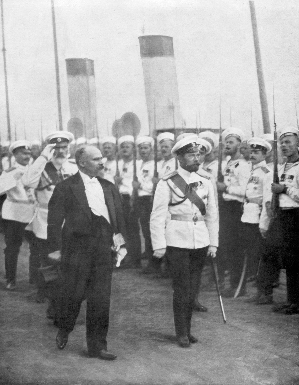 Zar Nicholas II med den franske præsident Raymond Poincare, 1914. af Unbekannt