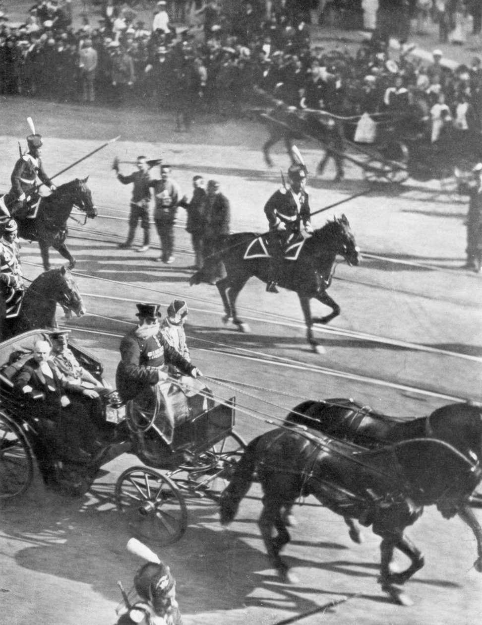 Zar Nicholas II med besøg af den franske præsident Poincare, Skt. Petersborg, Rusland, 21. juli 1914. af Unbekannt