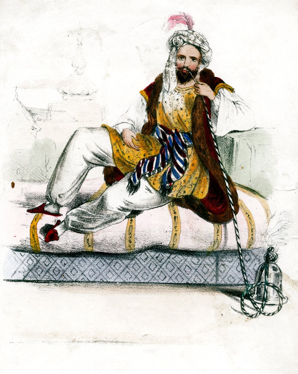 Tyrkisk mand, der ryger vandpibe, c1800-tallet af Unbekannt