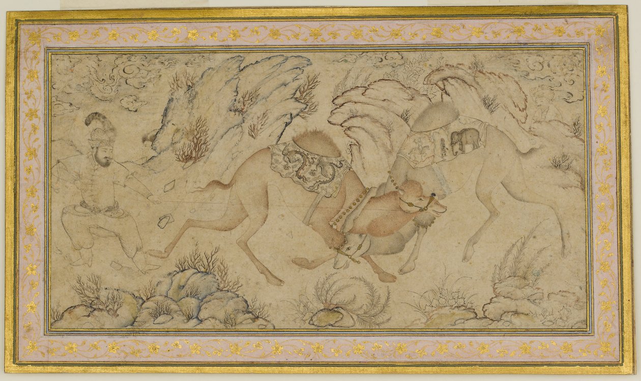 Two Camels Fighting, slutningen af det 16.-begyndelsen af det 17. århundrede. af Unbekannt