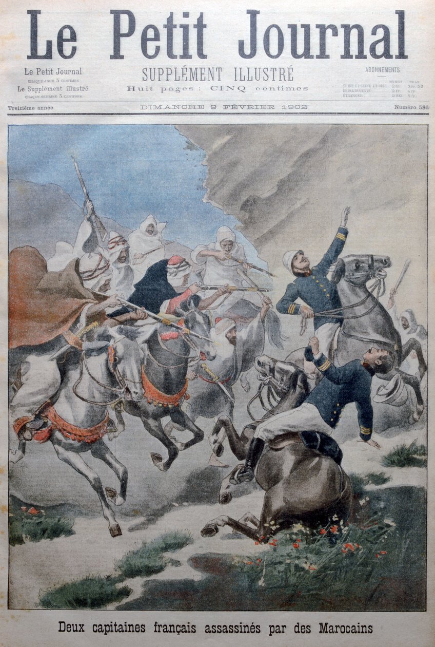To franske hærkaptajner angrebet og dræbt af marokkanere, Marokko, 1902 af Unbekannt