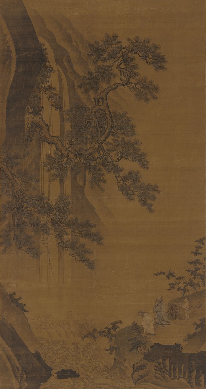 To herrer, der overvejer et vandfald, Ming-dynastiet, 1500-tallet. af Unbekannt