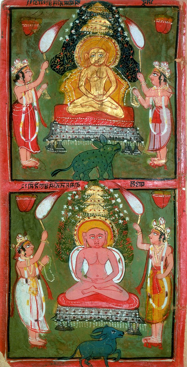 To Jain Tirthankaras eller jina vadesteder og deres hengivne, Bundi-regionen, Indien, c1720 af Unbekannt