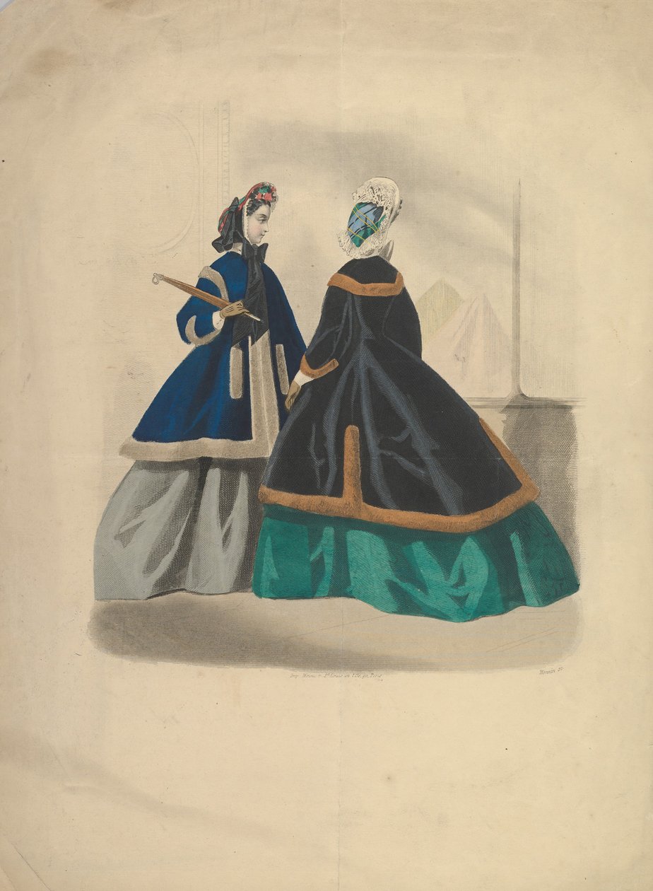 To kvinder iført frakker, 1863-64. af Unbekannt