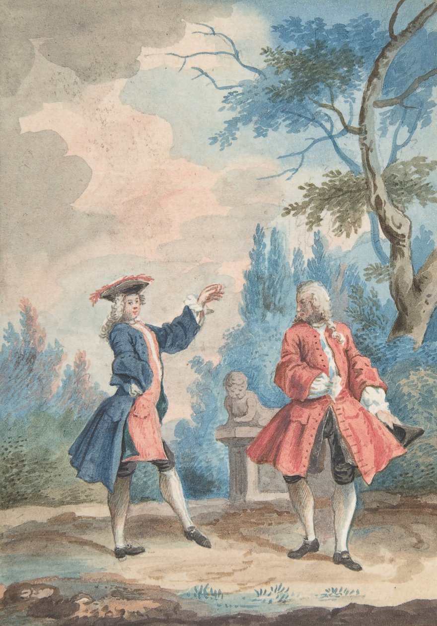 To dansende mandsfigurer i et landskab, 1700-tallet. af Unbekannt