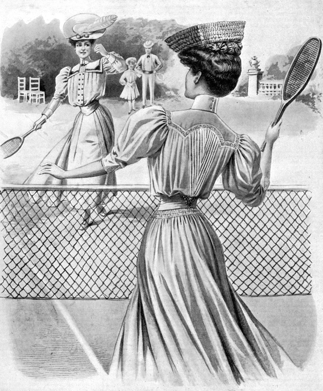 To græsplæne-tenniskostumer til oktober 1905 af Unbekannt