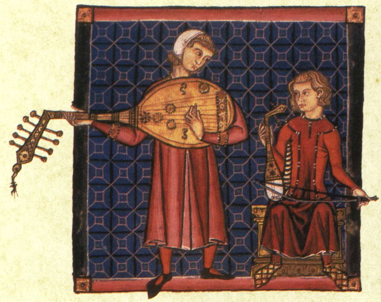 To minstreler. Illustration fra codex af Cantigas de Santa Maria, ca. 1280 af Unbekannt