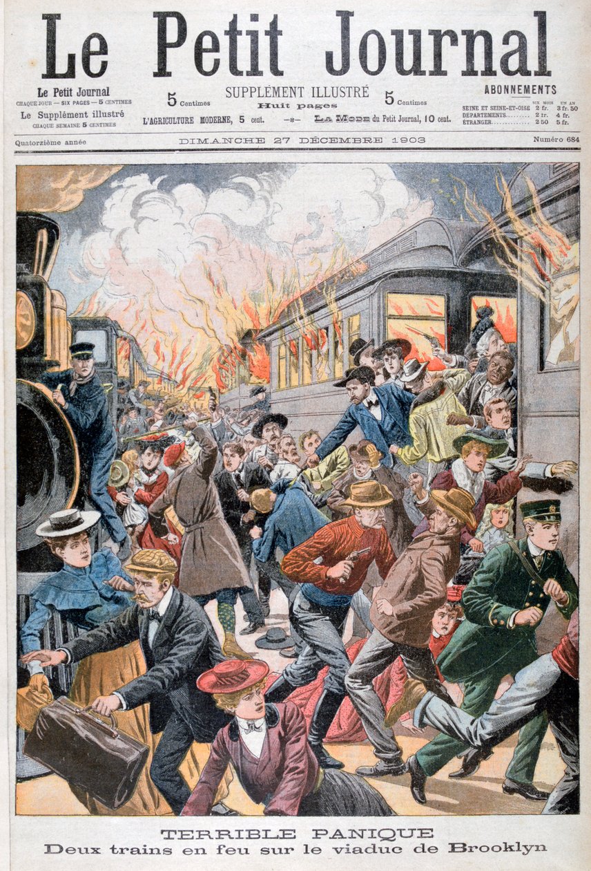 To tog i brand på Brooklyn Bridge, 1903 af Unbekannt