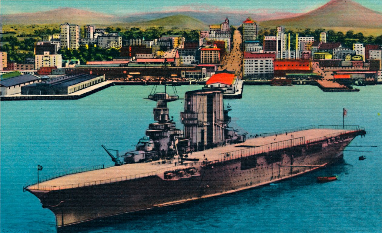 U.S. Navy Plane Carrier for anker ved foden af Broadway. San Diego, Californien, c1941 af Unbekannt