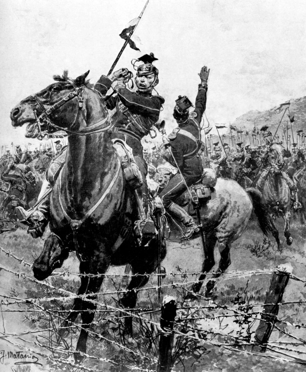Uhlans kontrolleret med pigtråd nær Liege, Belgien, Første Verdenskrig, 1914 af Unbekannt