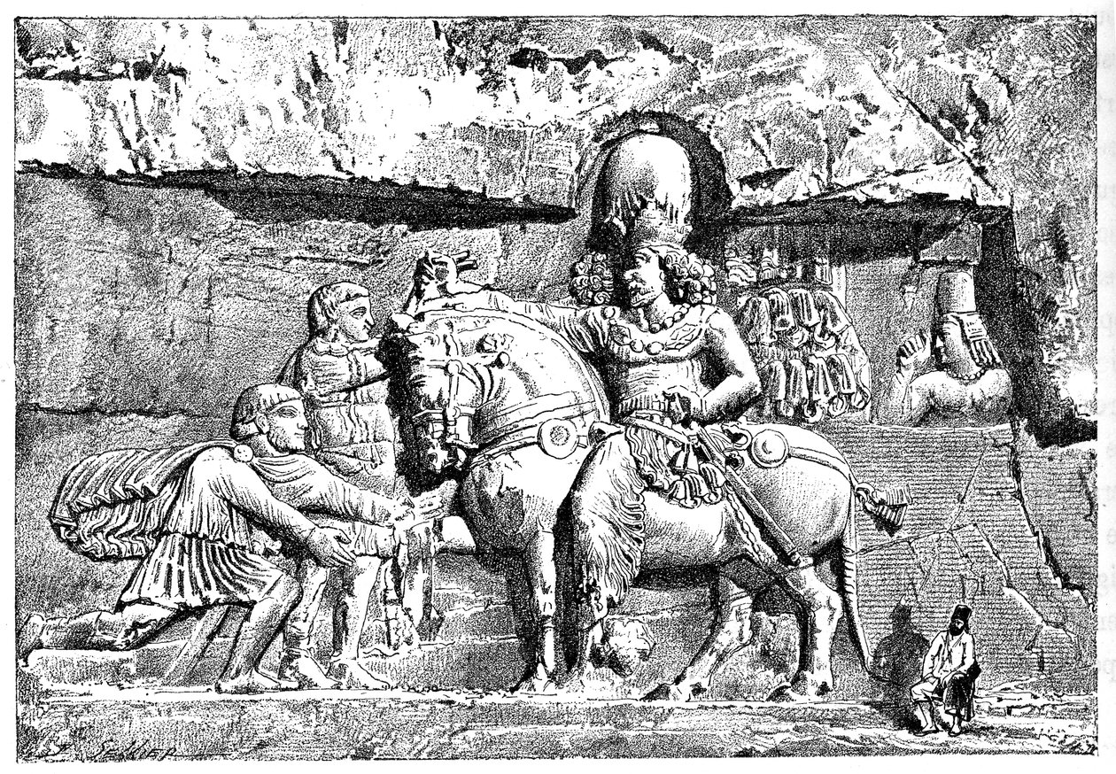 Baldrian ved fødderne af Sapor, kongelige grave ved Naksh-I-Rustem, Persepolis, Iran, 1895 af Unbekannt