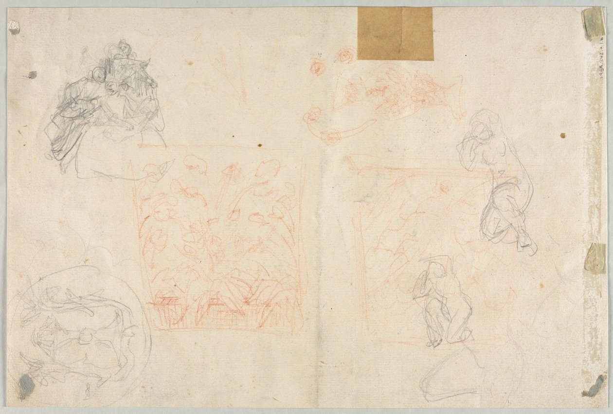 Forskellige skitser af figurer og planter verso, 1800-tallet. af Unbekannt
