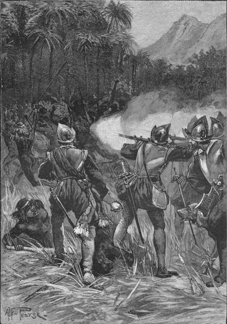 Vasco Nunez De Balboa kæmper sig vej til Cordilleras, c1513 1908 af Unbekannt