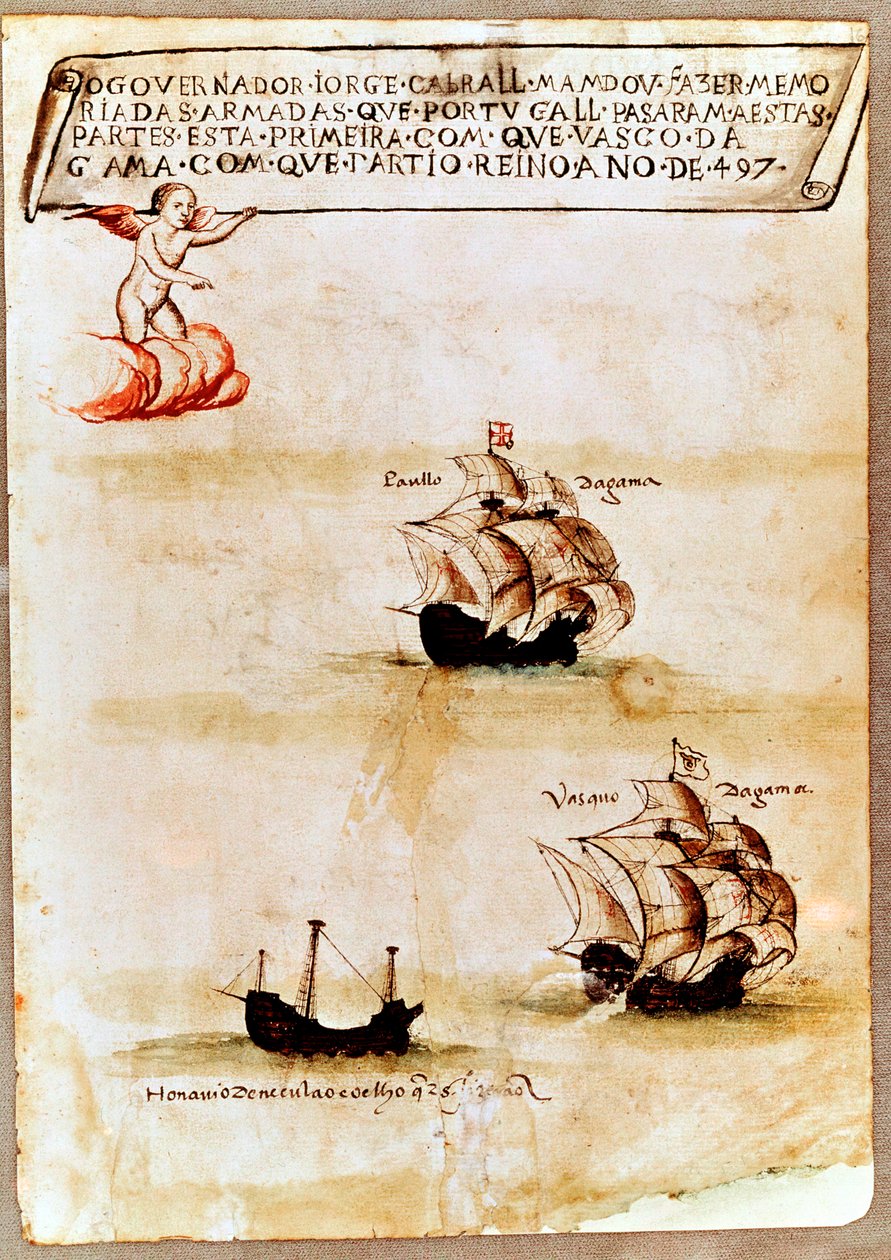 Vasco da Gamas flåde til søs, 1497 af Unbekannt