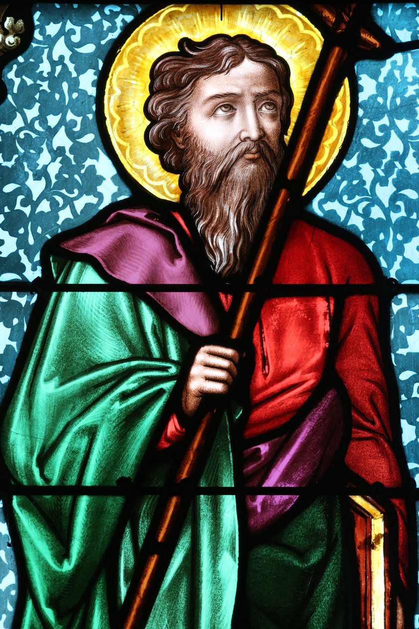 Vault de Lugny kirke. Glasmosaik vindue. Sankt Filip apostlen. Frankrig af Unbekannt