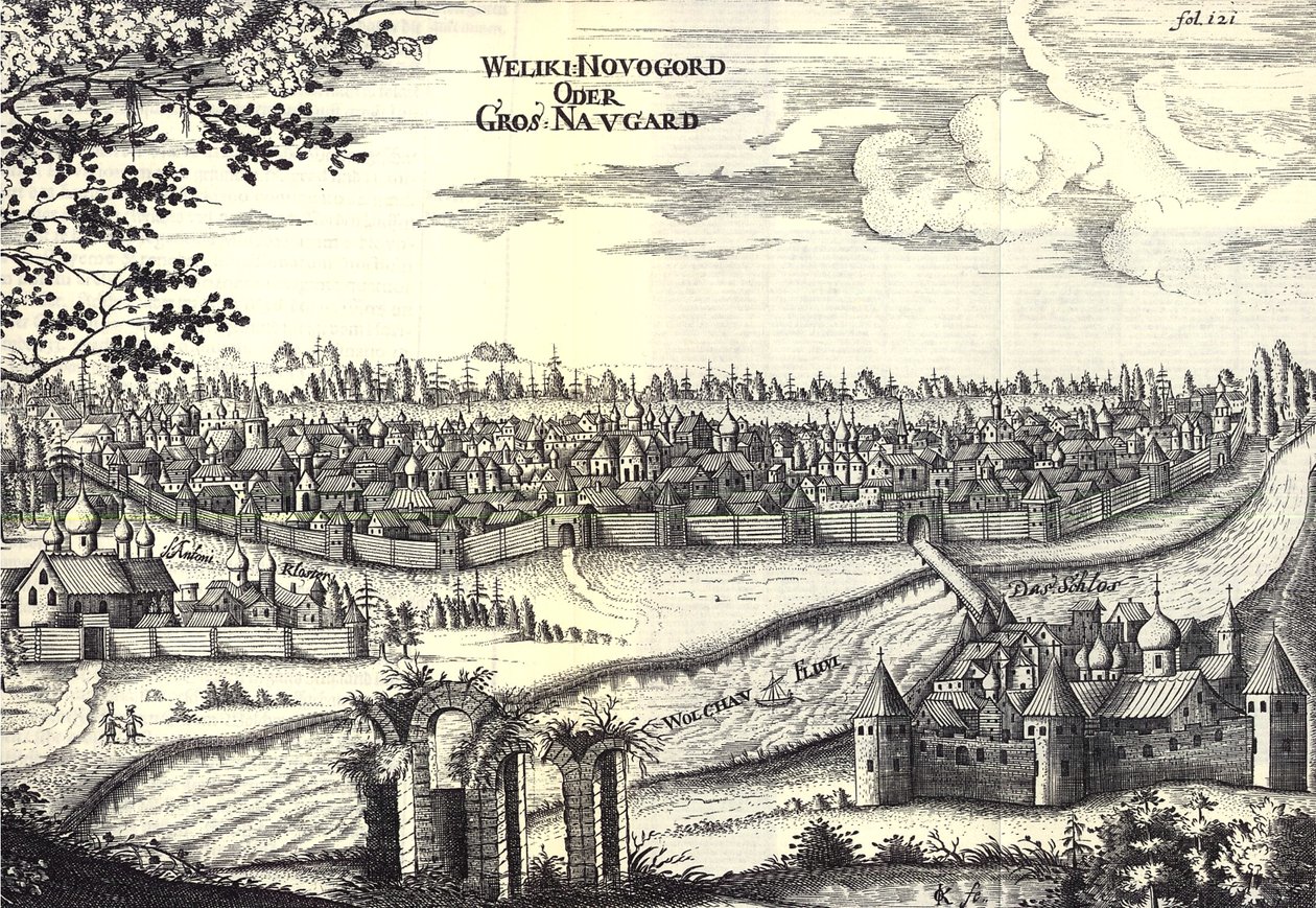 Velikiy Novgorod Illustration fra rejser til den store hertug af Muscovy og kongen af Persien af Adam Olearius, 1656 af Unbekannt