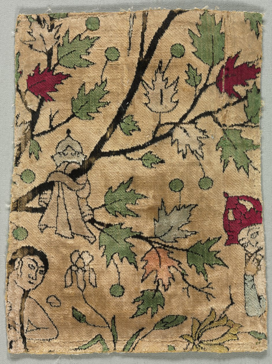 Fløjlsfragment, Khusrau ser Shirin badning, 1550-99. af Unbekannt