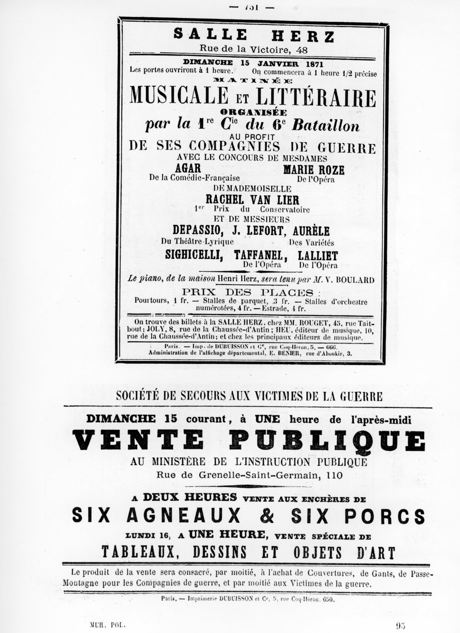 Vente Publique, fra franske politiske plakater fra Pariserkommunen, maj 1871 af Unbekannt