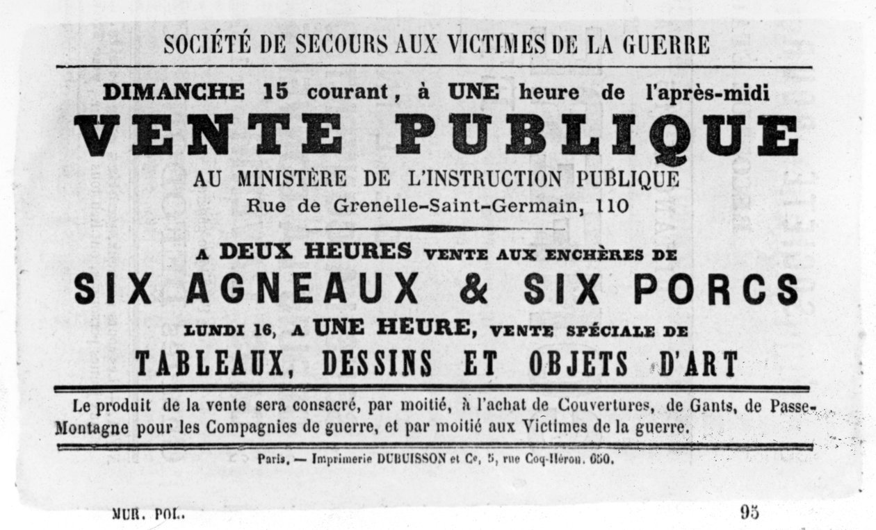 Vente Publique, fra franske politiske plakater fra Pariserkommunen, maj 1871 af Unbekannt