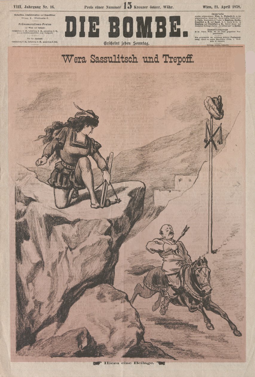 Vera Zasulich og Trepov Cover af Die Bombe, 1878. af Unbekannt