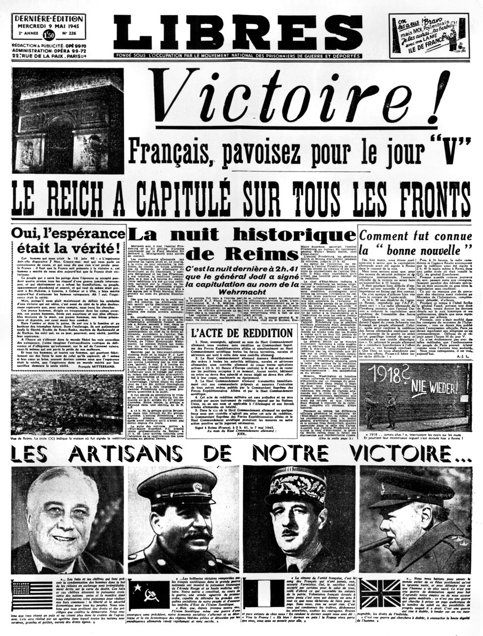 Victory!, forside af Libres avis, 9. maj 1945 af Unbekannt