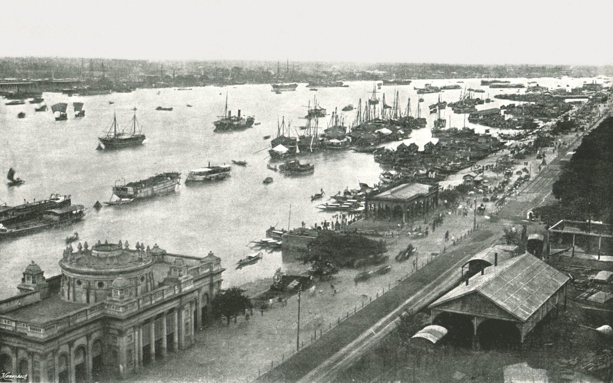 Udsigt fra Hooghly Bridge, Calcutta, Indien, 1895. af Unbekannt
