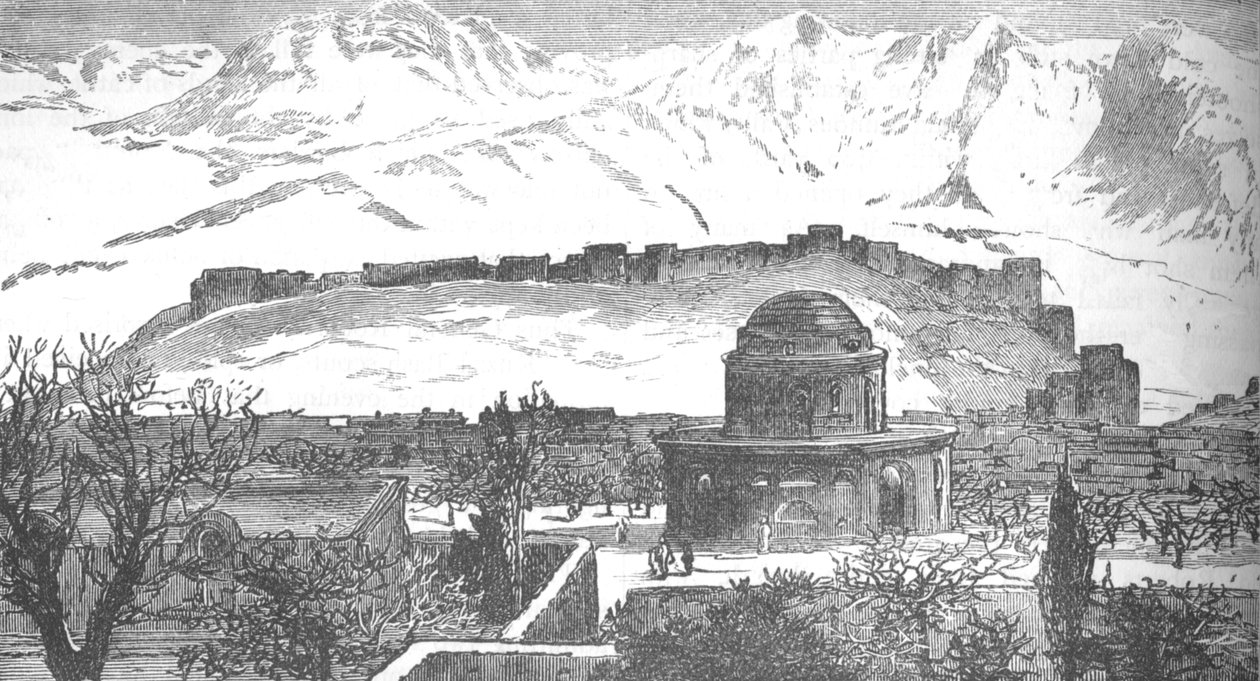 Udsigt i Cabul: Bala Hissar og en del af byen fra Deh Afghan, c1880 af Unbekannt