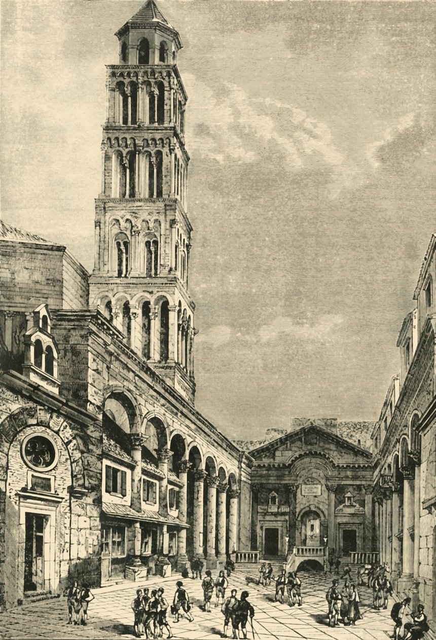 Udsigt i Spalatro, Viser Campanile og Peristyle af Diocletian Palace, 1890. af Unbekannt