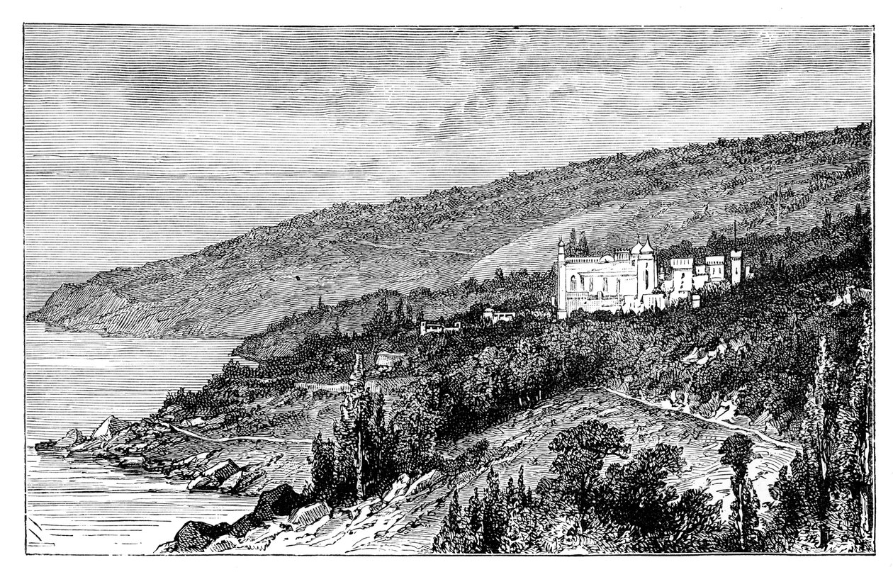 Udsigt på Krim: paladset Woronzow, Alupka, Ukraine, c1888 af Unbekannt