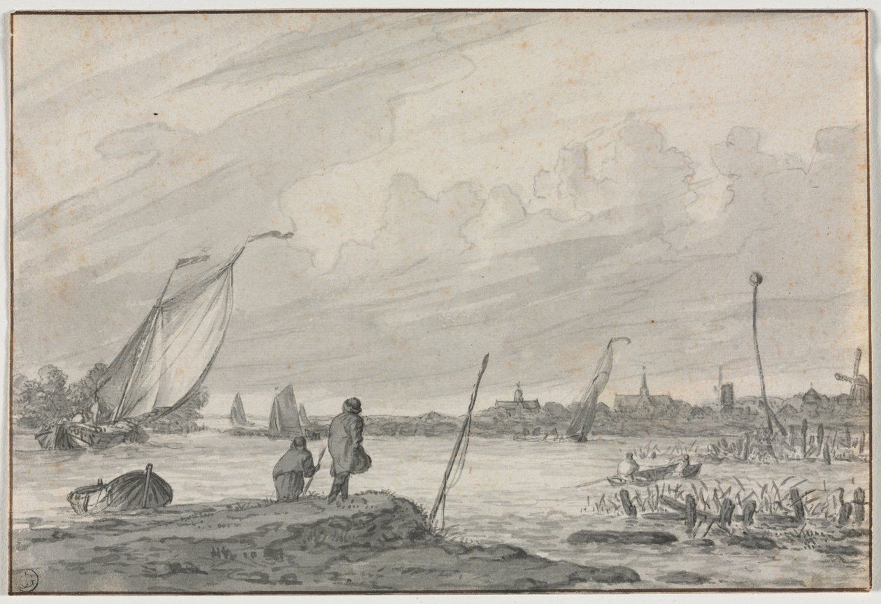 Udsigt over Alkmaar med både, 1600-tallet. af Unbekannt