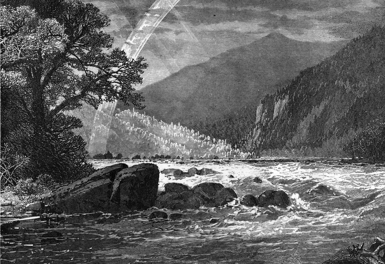 Udsigt over Balcony Falls, James River, Virginia, USA, 1877 af Unbekannt