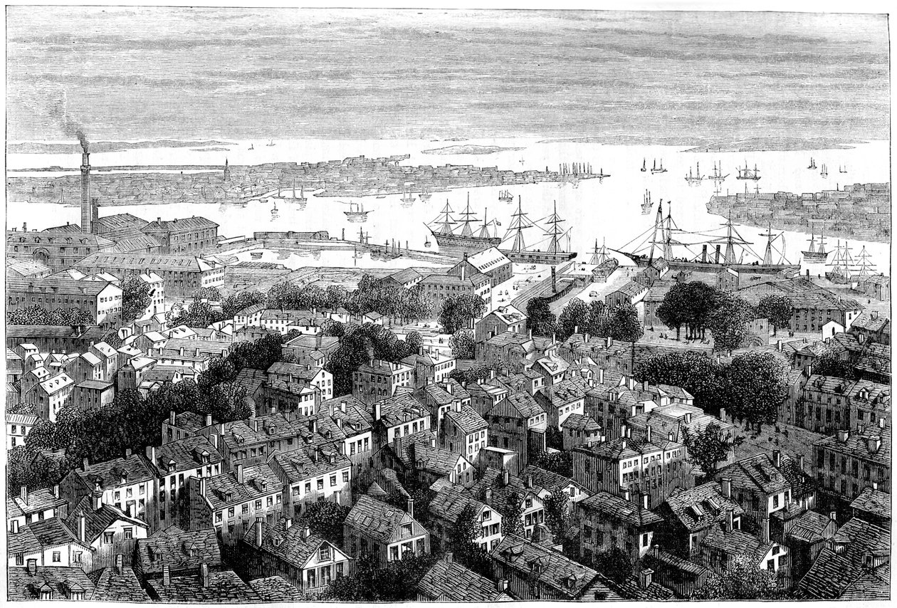 Udsigt over Boston fra Bunkers Hill, Massachusetts, c1770