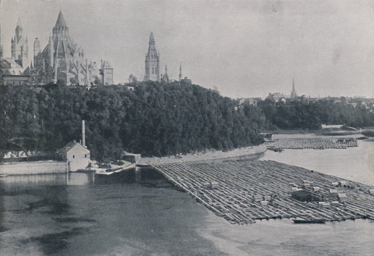 Udsigt over Ottawa, med bjælkeflåder, 1924 af Unbekannt