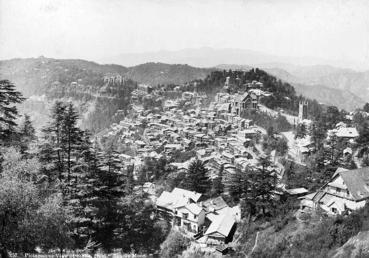 Udsigt over Shimla, fra Bonnie Moon, Indien, det 20. århundrede af Unbekannt